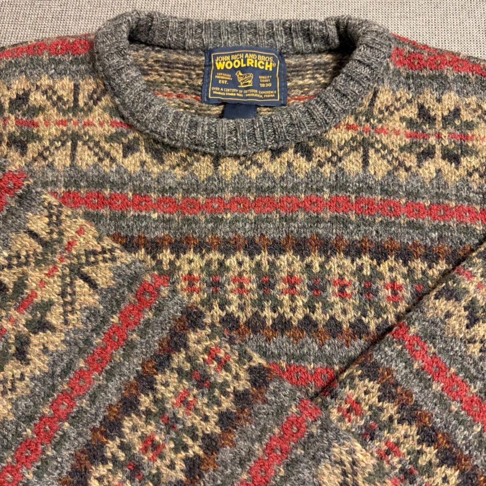 Woolrich Sweater Fair Isle Cabincore Gorpcore Rustic Earth Tones Wool Blend L